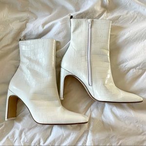 Miista White Embossed Leather Ankle Boots, Size 39